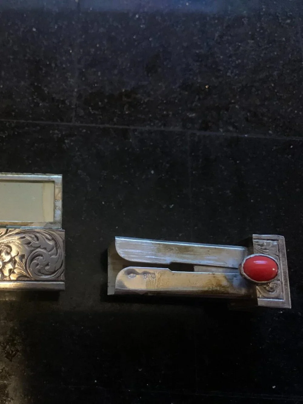 Vintage Italian 800 Silver Makeup Compact & Lipstick Case